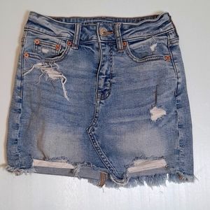 American Eagle denim distressed short skirt in size 0.